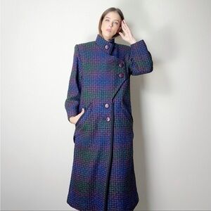 Vintage Multicolor wool Coat — Blue, Purple, Green